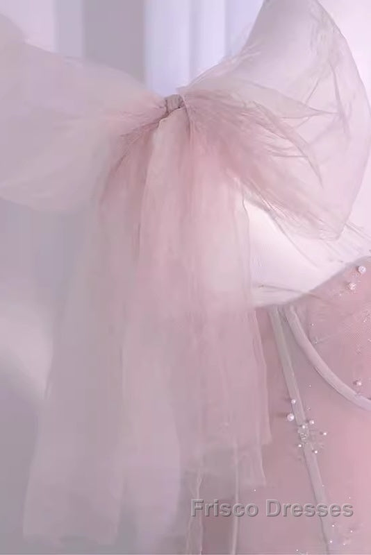 Sexy A Line Straps Neckline Long Pink Formal Prom Dress