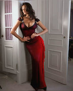 Sexy A Line Straps Ombre Burgundy Chiffon Long Prom Dress