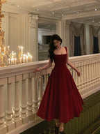 Sexy A Line Straps Red Ankle Length Prom Dresses Birthday Outfits Formal Dress