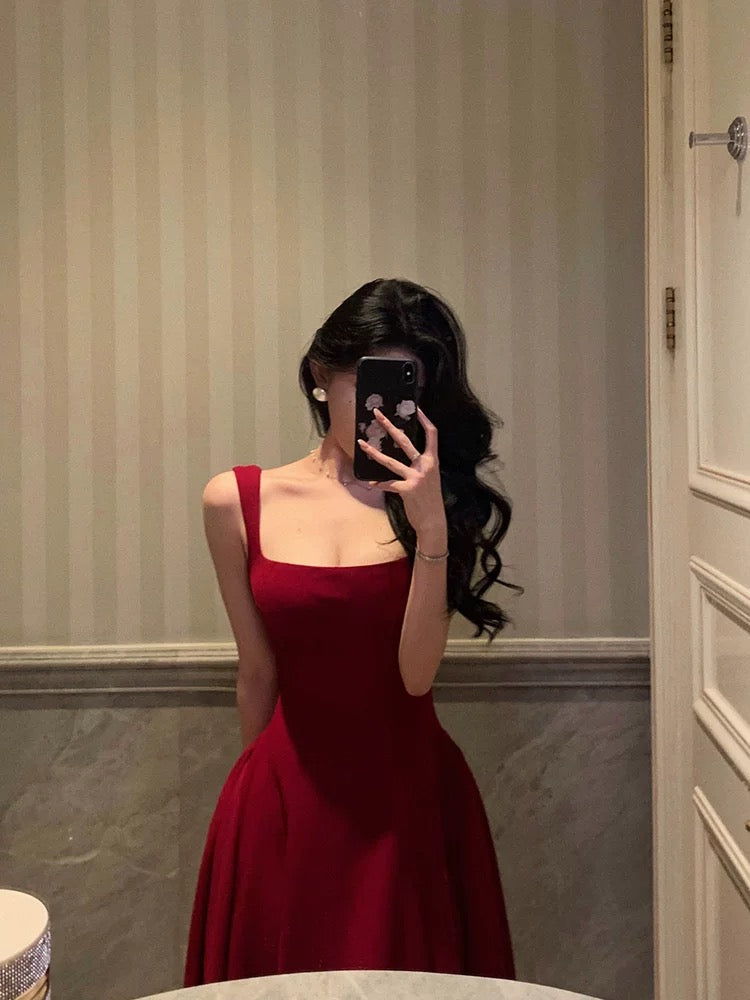 Sexy A Line Straps Red Ankle Length Prom Dresses Birthday Outfits Formal Dress