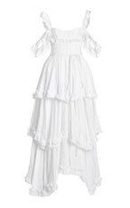 Sexy A Line Straps Ruffles Floor Length Chiffon White Prom Dress 1697