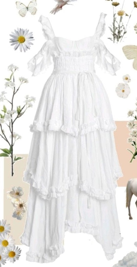 Sexy A Line Straps Ruffles Floor Length Chiffon White Prom Dress 1697