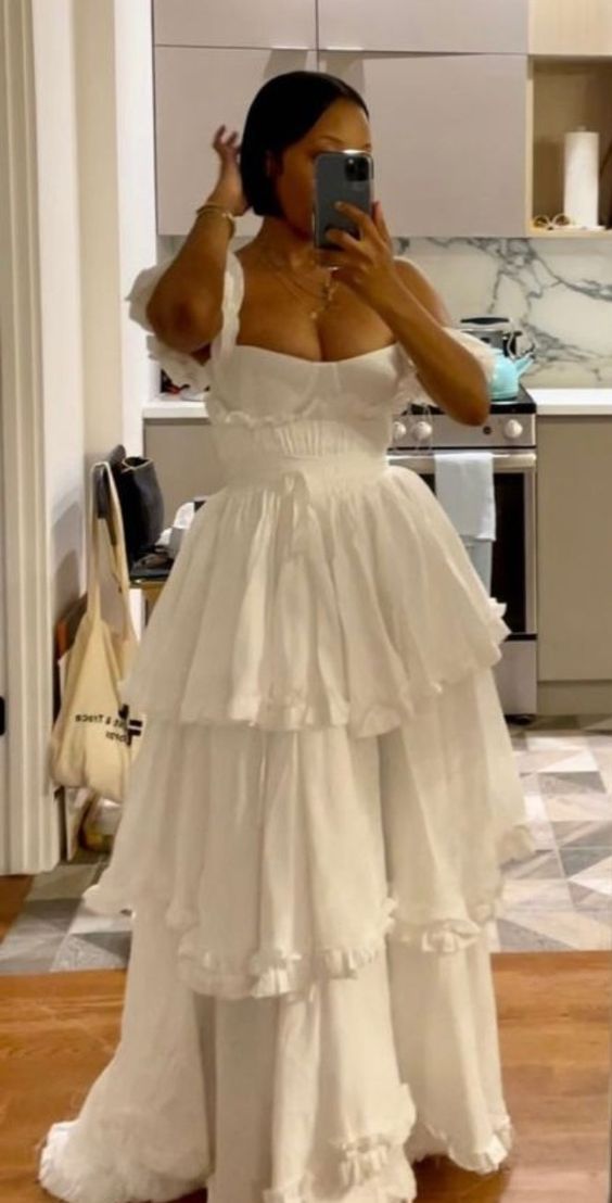 Sexy A Line Straps Ruffles Floor Length Chiffon White Prom Dress Secondary image
