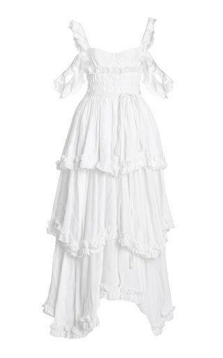 Sexy A Line Straps Ruffles Floor Length Chiffon White Prom Dress