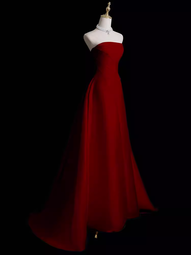 Sexy A Line Strapless Sleeveless Burgundy Long Prom Dress Secondary image