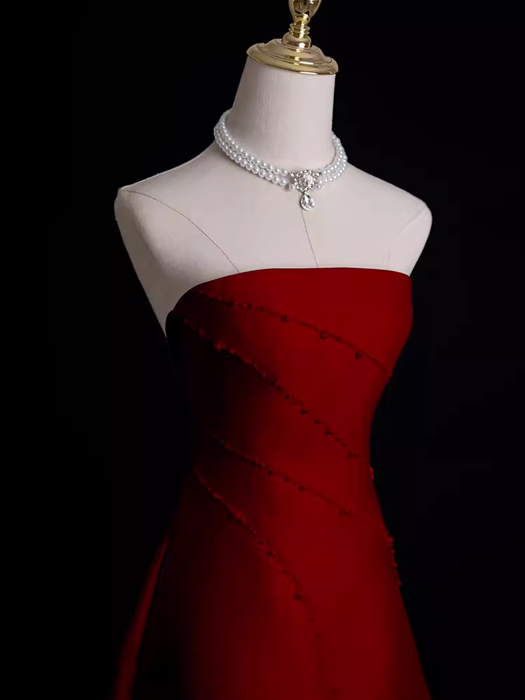 Sexy A Line Strapless Sleeveless Burgundy Long Prom Dress