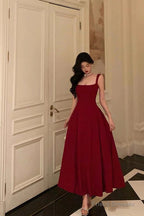 Sexy A Line Straps Wine Red Ankle Length Prom Dresses,Wine Red Formal Dress