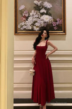 Sexy A Line Straps Wine Red Ankle Length Prom Dresses,Wine Red Formal Dress