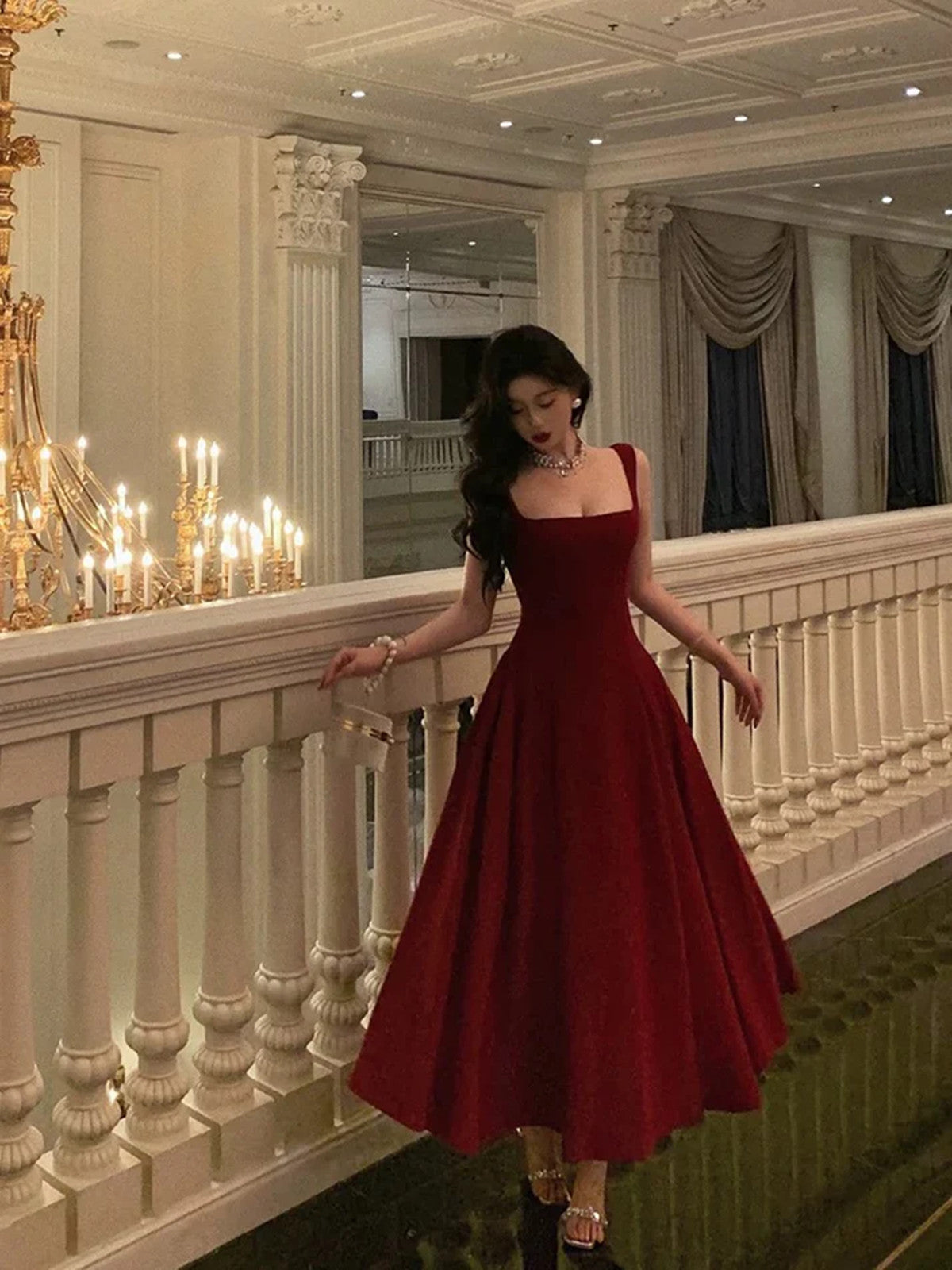 Sexy A Line Straps Wine Red Ankle Length Prom Dresses,Wine Red Formal Dress Main image