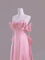 Sexy A Line Sweetheart Pink Satin Long Prom Dress Evening Dress Formal Dress