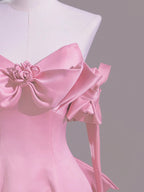 Sexy A Line Sweetheart Pink Satin Long Prom Dress Evening Dress Formal Dress