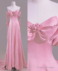 Sexy A Line Sweetheart Pink Satin Long Prom Dress Evening Dress Formal Dress