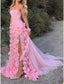 Sexy A Line Sweetheart Sleeveless Party Dress Pink Slit Flowers Prom Dress
