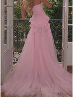 Sexy A Line Sweetheart Sleeveless Party Dress Pink Slit Flowers Prom Dress