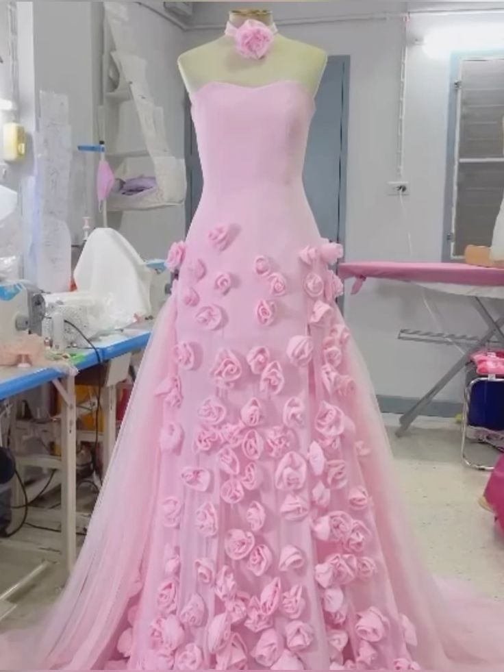 Sexy A Line Sweetheart Sleeveless Party Dress Pink Slit Flowers Prom Dress