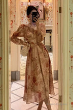 Sexy A Line V Neckline Long Sleeves Pink Floral Prom Dresses Birthday Outfits Evening Gown