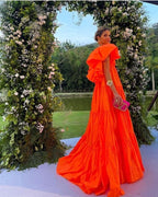 Sexy A Line V Neckline Organge Prom Dress Long Party Dresses