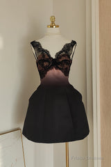 Sexy A Line V Neckline Satin Lace Vacation Dresses Short Birthday Dress
