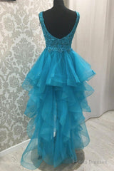 Sexy Asymmetrical V-Neck Tulle Prom Dresses