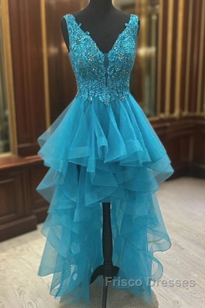Sexy Asymmetrical V-Neck Tulle Formal Prom Dress