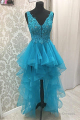 Sexy Asymmetrical V-Neck Tulle Prom Dresses