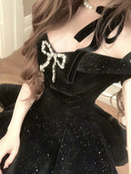 Sexy Ball Gown Off The Shoulder Black Velvet Short Formal 8Th Grade Homecoming Dresses Summer Middle School Hoco Dress 6Th Grade Graduation Outfits