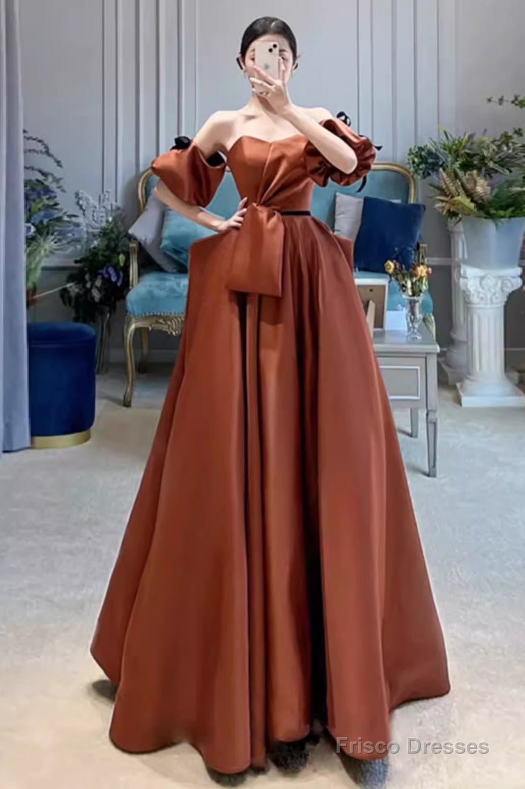 Sexy Ball Gown Off The Shoulder Party Dresses Satin Prom Dresses Main image