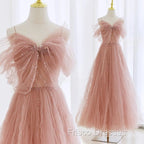 Sexy Ball Gown Spaghetti Straps Pink Tulle Evening Dress Formal Prom Dress