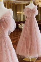Sexy Ball Gown Spaghetti Straps Pink Tulle Evening Dress Formal Prom Dress