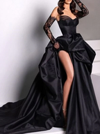 Sexy Ball Gown Strapless Burgundy Long Slit Party Dress Prom Dresses
