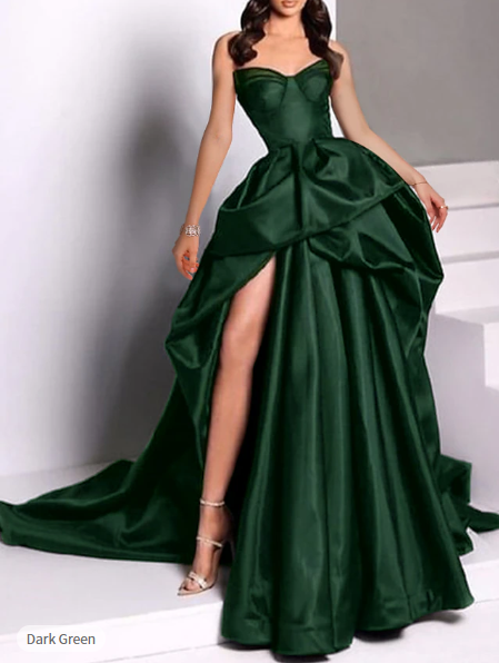 Sexy Ball Gown Strapless Burgundy Long Slit Party Dress Prom Dresses