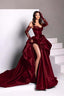 Sexy Ball Gown Strapless Burgundy Long Slit Party Dress Prom Dresses