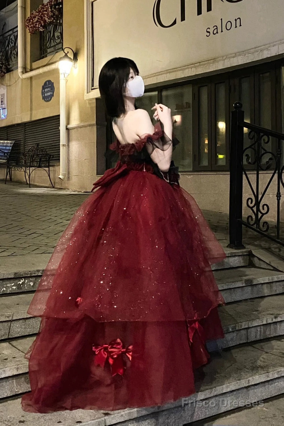 Sexy Ball Gown Strapless Burgundy Tulle Birthday Dresses Night Party D