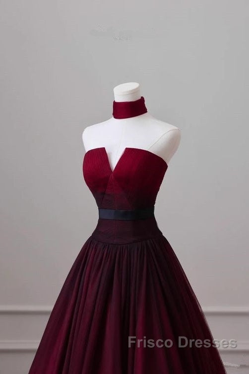 Sexy Ball Gown Strapless Long Burgundy Formal Prom Dress Evening Dress Secondary image