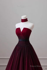 Sexy Ball Gown Strapless Long Burgundy Prom Dress Evening Dresses