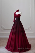 Sexy Ball Gown Strapless Long Burgundy Formal Prom Dress Evening Dress
