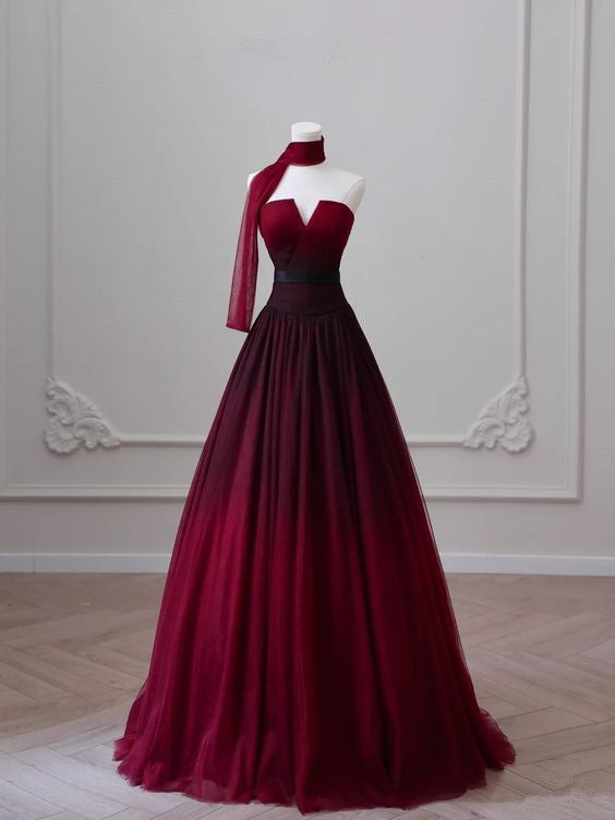 Sexy Ball Gown Strapless Long Burgundy Prom Dress Evening Dresses Main image