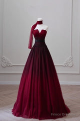 Sexy Ball Gown Strapless Long Burgundy Prom Dress Evening Dresses
