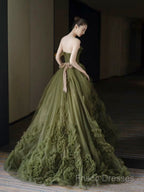 Sexy Ball Gown Strapless Neckline Green Ruffles Formal Dress Formal Prom Dress