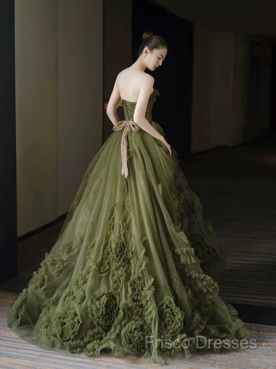 Sexy Ball Gown Strapless Neckline Green Ruffles Formal Dress Formal Prom Dress