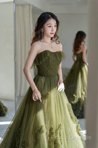 Sexy Ball Gown Strapless Neckline Green Ruffles Formal Dress Formal Prom Dress