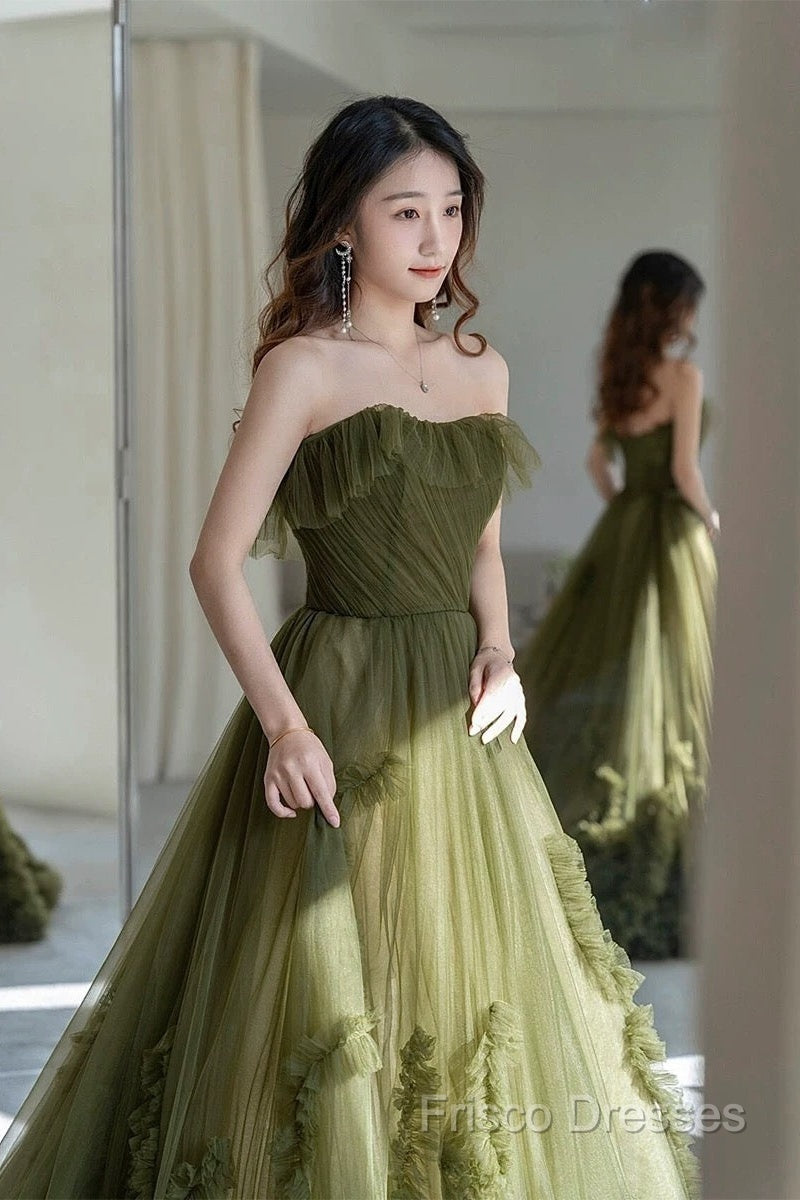 Sexy Ball Gown Strapless Neckline Green Ruffles Formal Dress Formal Prom Dress