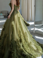 Sexy Ball Gown Strapless Neckline Green Ruffles Formal Dress Formal Prom Dress