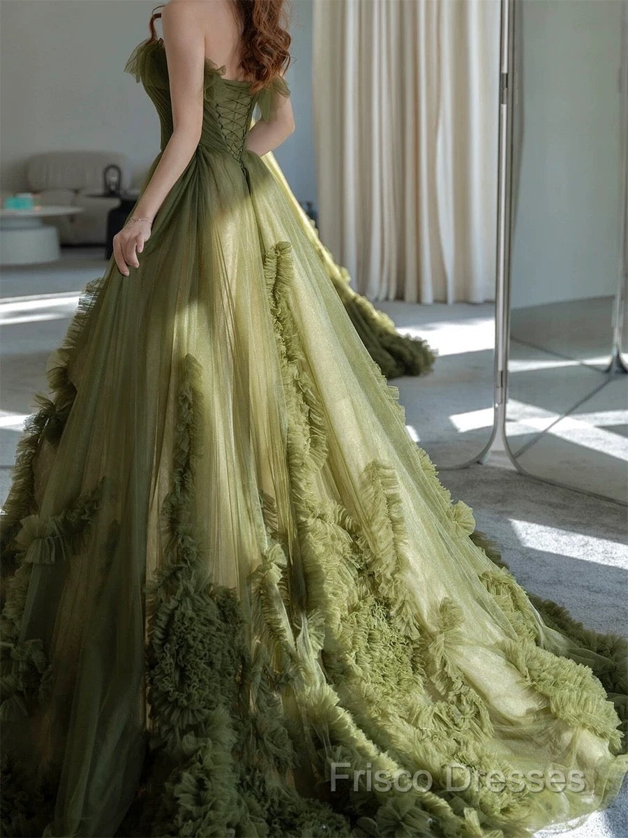 Sexy Ball Gown Strapless Neckline Green Ruffles Formal Dress Formal Prom Dress
