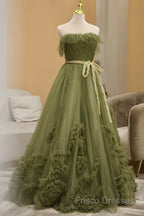 Sexy Ball Gown Strapless Neckline Green Ruffles Formal Dress Formal Prom Dress