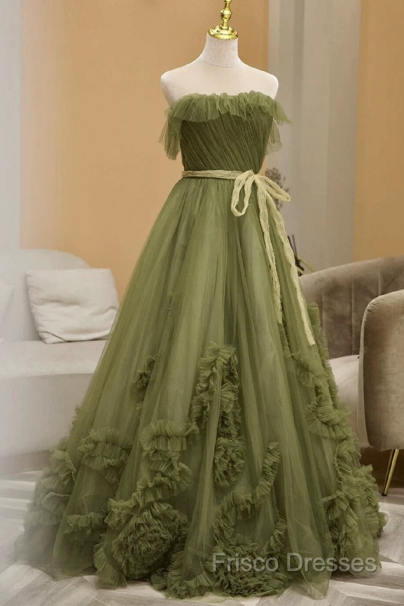 Sexy Ball Gown Strapless Neckline Green Ruffles Formal Dress Formal Prom Dress