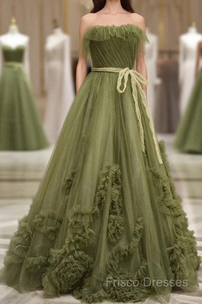 Sexy Ball Gown Strapless Neckline Green Ruffles Formal Dress Formal Prom Dress Main image