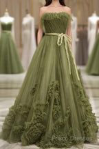 Sexy Ball Gown Strapless Neckline Green Ruffles Formal Dress Formal Prom Dress