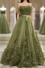 Sexy Ball Gown Strapless Neckline Green Ruffles Formal Dress Formal Prom Dress