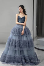 Sexy Ball Gown Sweetheart Neckline Gray Tulle Formal Dress Formal Prom Dress
